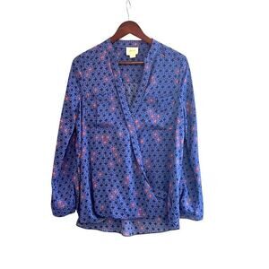 Maeve Anthropologie Womens Size 4 Eva Bluy Wrap Blouse Top Tunic Long Sleeve EUC